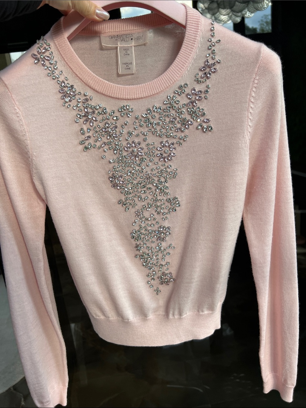 Giambalista Vali for H&M Pink Jeweled Crewneck Sweater